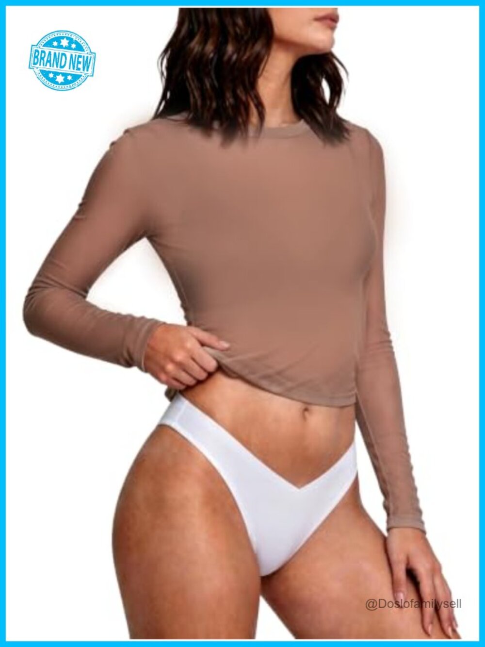 Sheer Long Sleeve Cowl Neck Top Nylon Spandex Slim Fit Women's